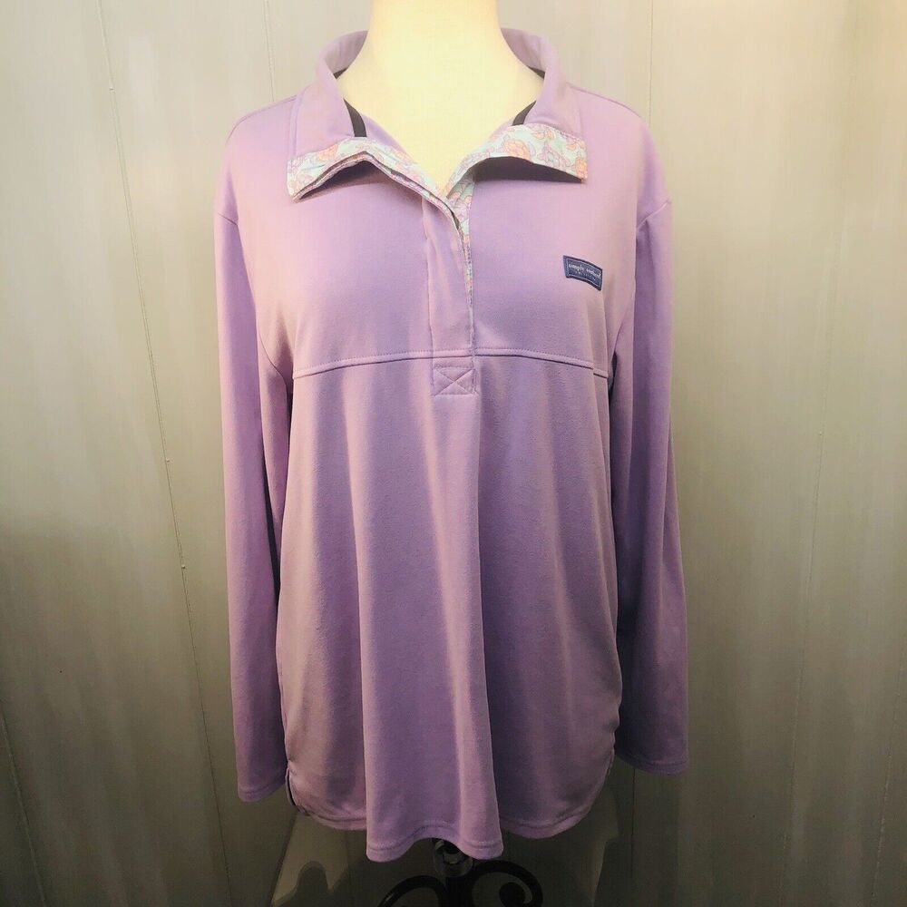 Simply Southern turtle long sleeve 3 button polo pullover purple XL